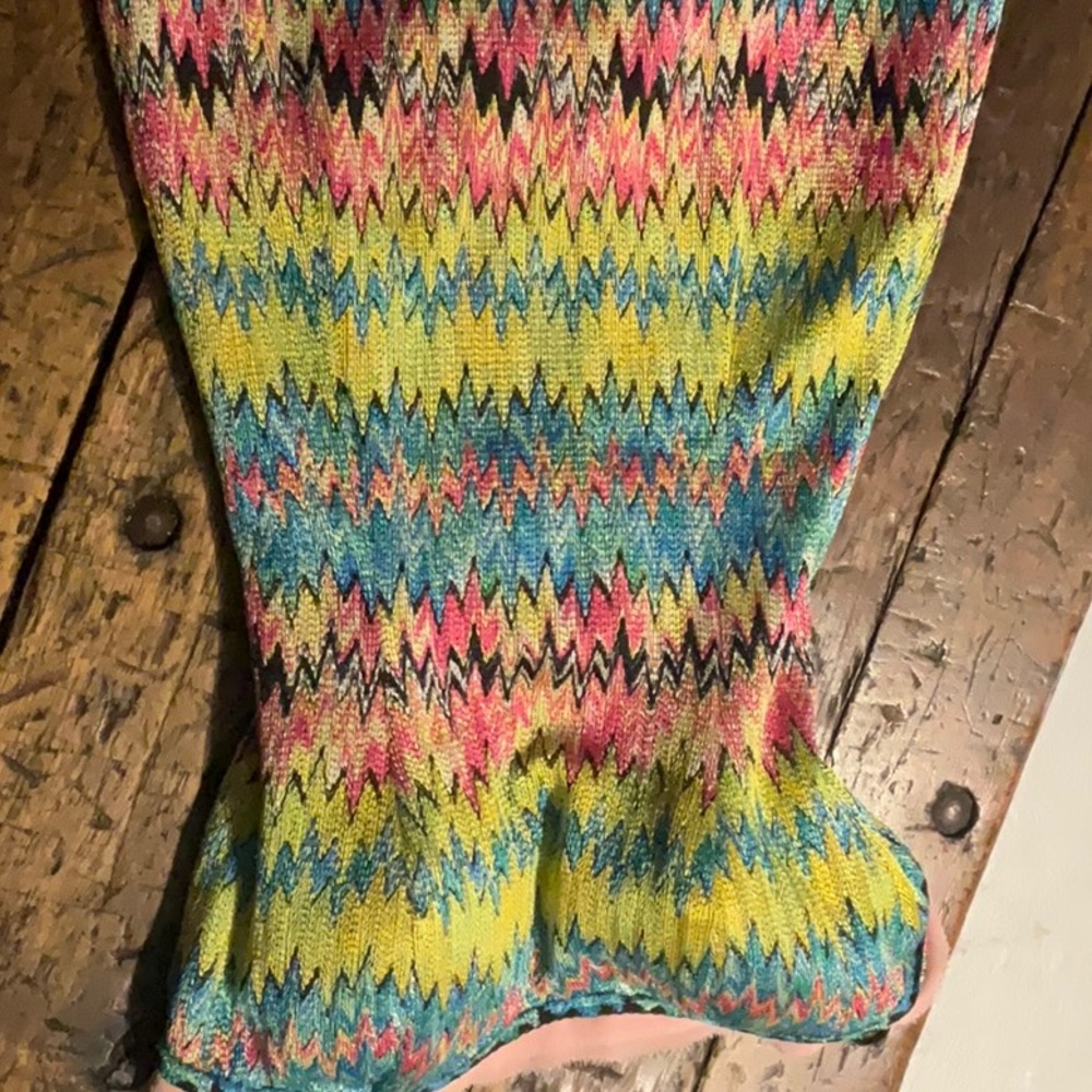 Blue Pink Green mini strapless Christina Makowsky Dress